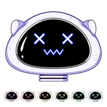 Cute robot head with glowing x eyes and smile Stock Illustration