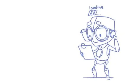 Cute robot holding clipboard loading process modern technology artificial イラスト素材