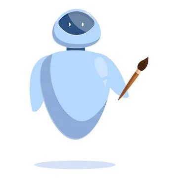 Cute robot holding paintbrush creating modern art piece Stock Illustration