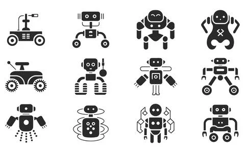 Cute Robot Icon Collection Flat Vector Set Stock Illustration