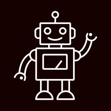 Cute robot icon, simple line art vector. Stock Illustration