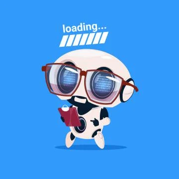 Cute Robot Loading Wear Glasses Isolated Icon On Blue Background Modern 스톡 일러스트