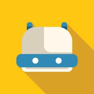 Cute robot looking right with long shadow on yellow background Illustrazione stock