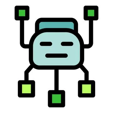 Cute robot managing data flow with multiple connections and inputs イラスト素材