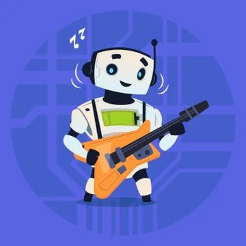 Cute Robot Playing Guitar Modern Artificial Intelligence Technology Concept Illustration