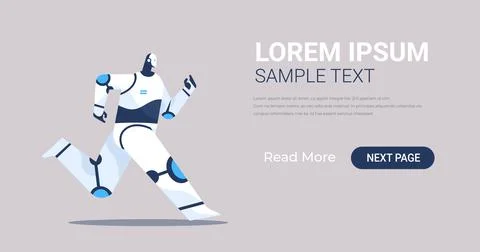 Cute robot running artificial intelligence technology concept full length Stock Illustration