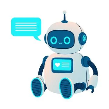 Cute Robot Sitting with Text. Cartoon Science Technology Concept Isolated Vector Stockillustratie