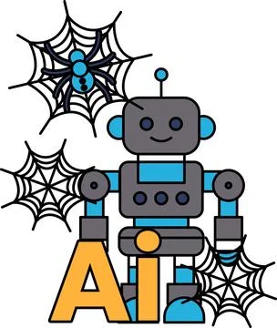 Cute robot smiles with friendly eyes and antennae Stock Illustration