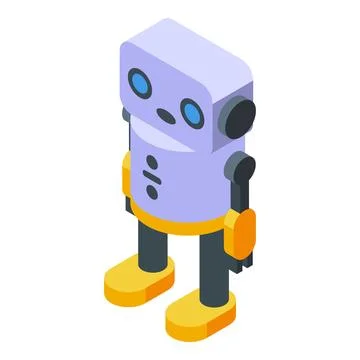 Cute robot standing with arms at its sides in isometric view Stock Illustration