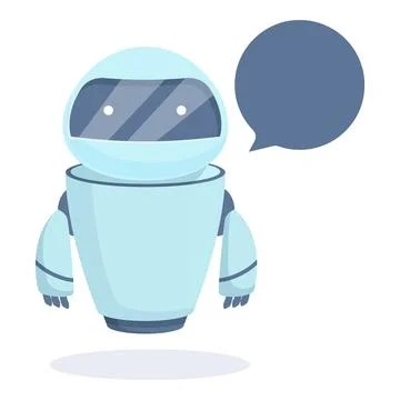 Cute robot talking with speech bubble, artificial intelligence chatbot Stock Illustration