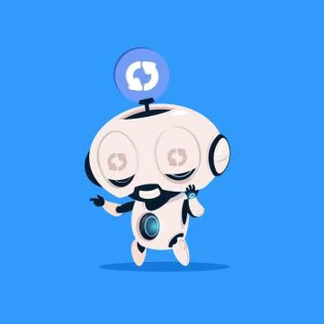 Cute Robot Updating Software Isolated Icon On Blue Background Modern Technology Stock Illustration
