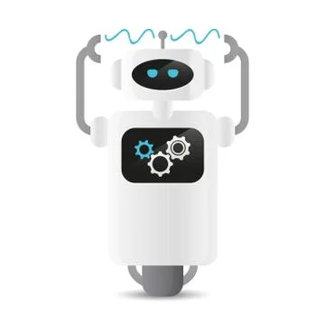 Cute robot in work process with gear wheel 스톡 일러스트