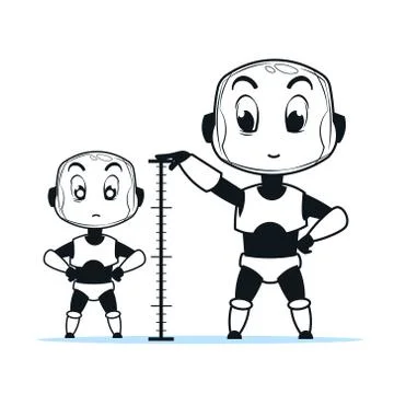 Cute Robots Of Different Size Robotic Technology Development Evolution And Stock Illustration