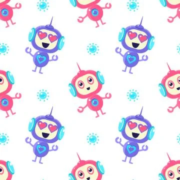 Cute Robots Seamless Pattern, Friendly Alien or Robot Design Element Can Be Used Stock Illustration