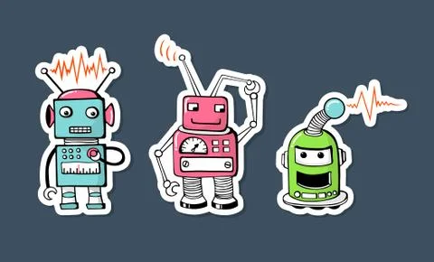 Cute robots sticker Stock Illustration
