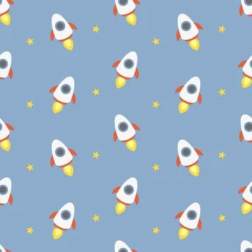 Cute rocket and star seamless pattern Stock Illustration