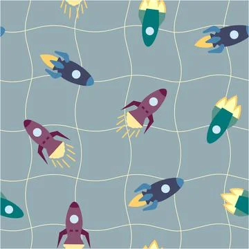 Cute rocket seamless pattern. Design element for textile, prints for clothes. 스톡 일러스트