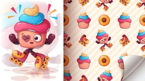 Cute roller cake seamless pattern 스톡 일러스트