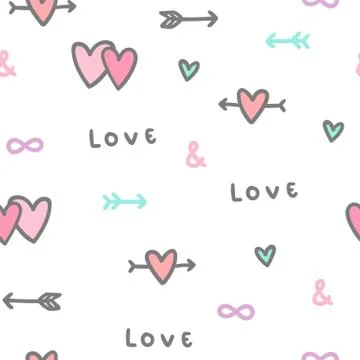 Cute romantic background. Vector seamless pattern. Stock Illustration