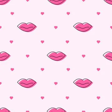Cute romantic seamless pattern with lips and heart. Vector illustration. For gre Stock Illustration