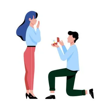 Cute romantic vector illustration of a man proposing to woman down on one knee Stock Illustration