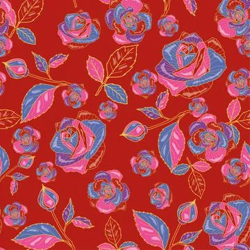 Cute rose seamless vector pattern background. Great for summer vintage fabric Illustrazione stock