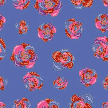 Cute rose seamless vector pattern background. Great for summer vintage fabric Stock Illustration