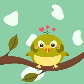 Cute Round Bird Sitting on tree branch with copy space Stock Illustration