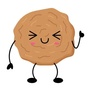 Cute, round, brown cookie with smiling eyes and blushing cheeks イラスト素材