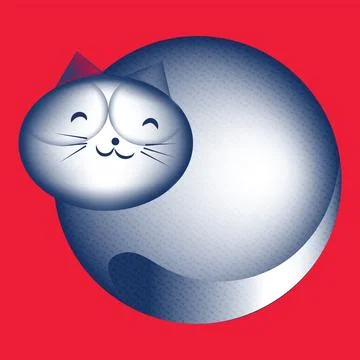 Cute Round Chubby Cat Geometric Vector Illustration Stock Illustration