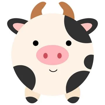 Cute Round Cow Character Face Stock Illustration