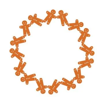 Cute round frame for Christmas decorations featuring a gingerbread man. Cla.. Stock Illustration