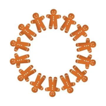 Cute round frame for Christmas decorations featuring a gingerbread man. Cla.. Stock Illustration