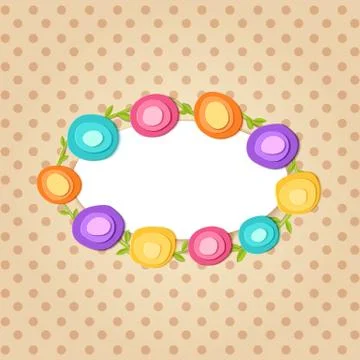 Cute round frame. Paper cut flowers. Vector applique illustration. Flat floral Stock Illustration