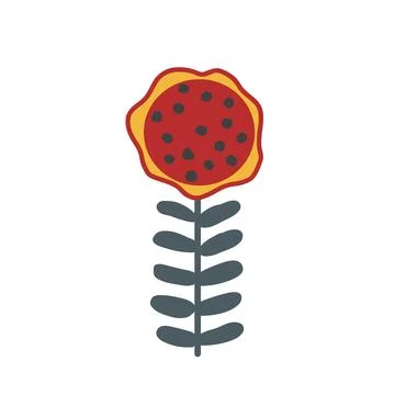 Cute round shape flower in folk Scandinavian style, isolated vector illustration Stock Illustration