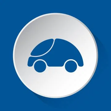 Cute rounded car, simple blue icon on white button Stock Illustration