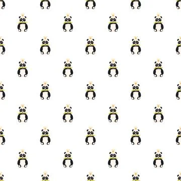 Cute royal panda pattern holding bamboo on white 库存插图