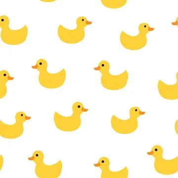 Cute rubber duck Seamless Pattern, Cartoon ducks Background vector Illustration. Stock Illustration