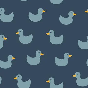 Cute rubber duck Seamless Pattern, Cartoon ducks Background vector Illustration. Stock Illustration