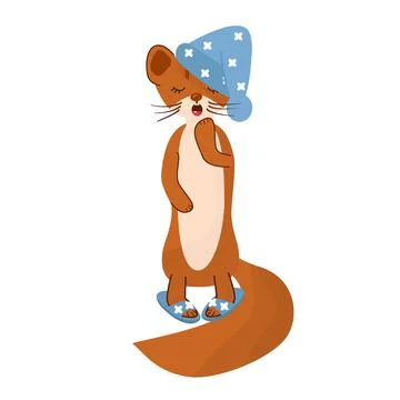 Cute sable character in sleeping bag isolated vector illustration. Stock Illustration