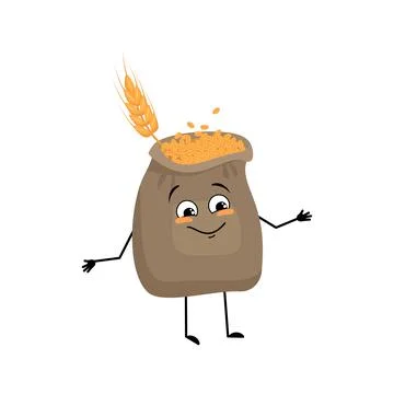 Cute sack of wheat and ear character with joyful emotions Stock Illustration