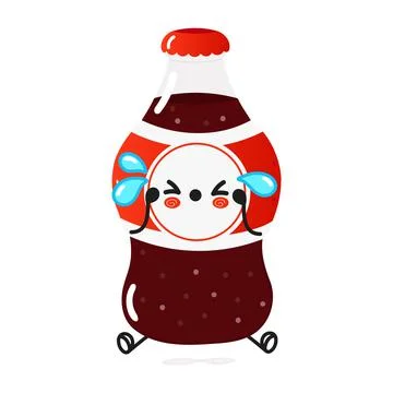 Cute sad bottle cold drink cola character. Vector hand drawn cartoon kawaii c Illustrazione stock