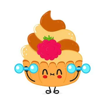 Cute sad cake character. Vector hand drawn cartoon kawaii character illustrat Stock Illustration