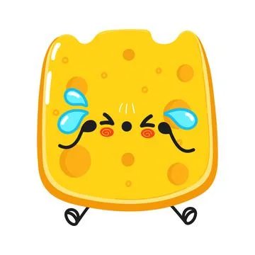 Cute sad cheese character. Vector hand drawn cartoon kawaii character illustr Illustrazione stock