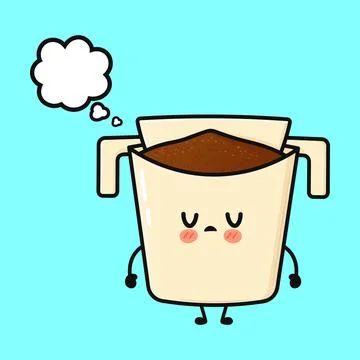 Cute sad coffee dripper thinking with empty thought bubble Illustrazione stock
