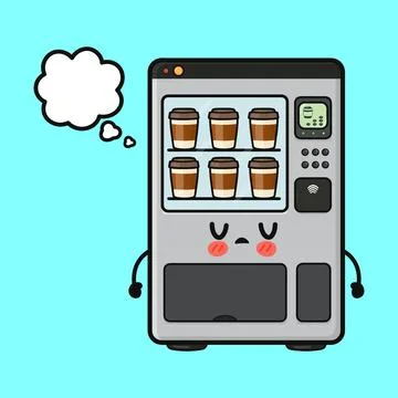 Cute sad coffee dripper thinking with empty thought bubble Illustrazione stock