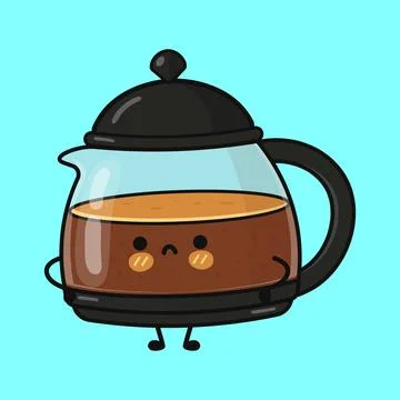 Cute sad coffee pot character feeling down Stock Illustration