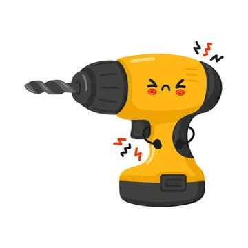 Cute sad drill character experiencing vibration pain Stock Illustration