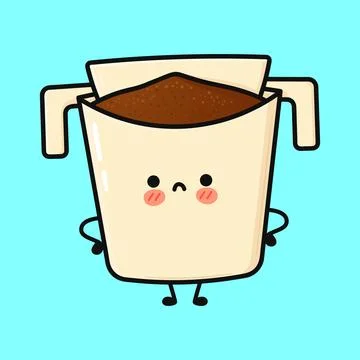 Cute sad drip coffee filter character illustration Stock Illustration