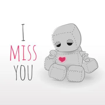 Cute sad felt robot plush toy Stock Illustration